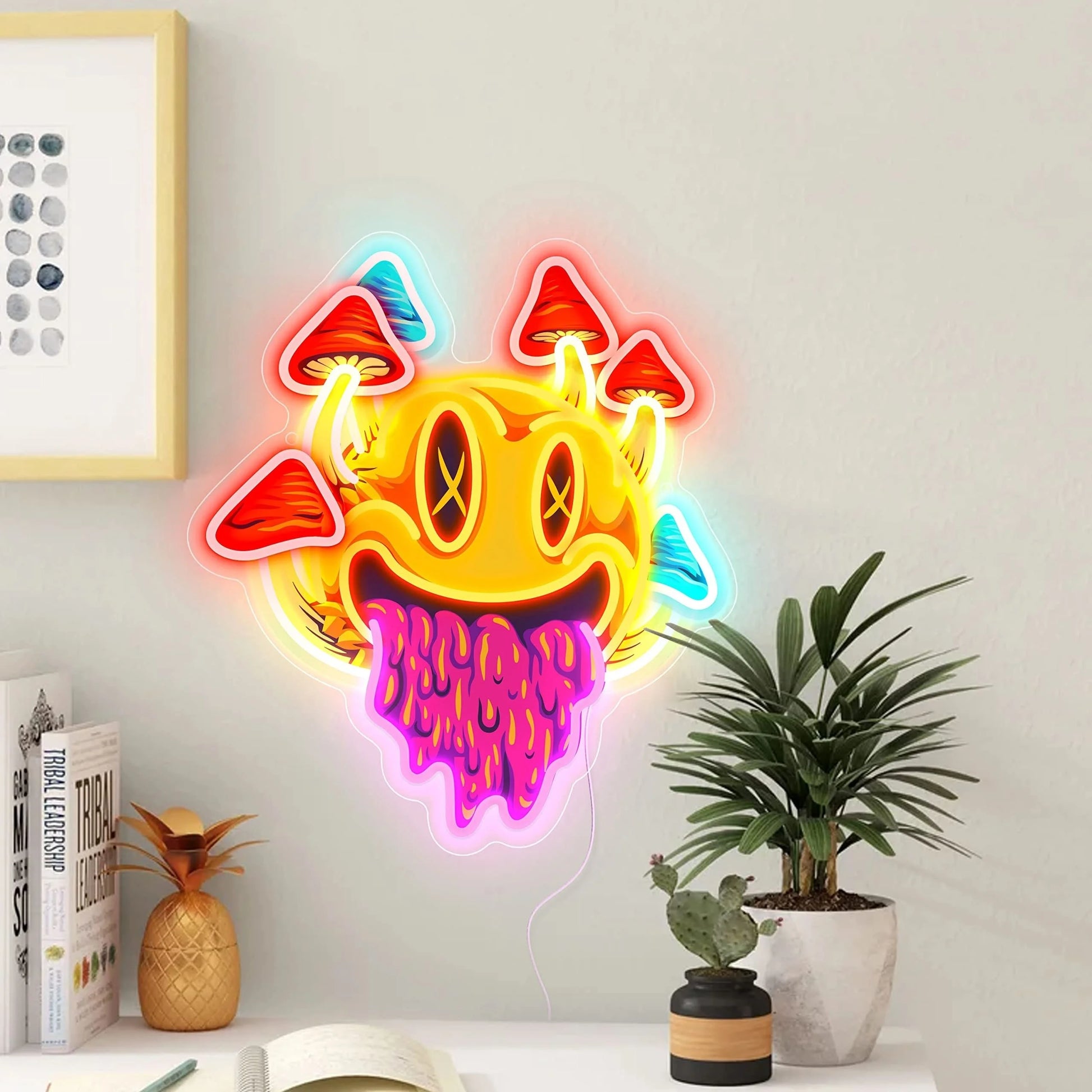 Trippy Mushroom Smiley Neon Sign β Melt Into the Vibe ππ΅βπ«