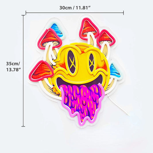 Trippy Mushroom Smiley Neon Sign – Melt Into the Vibe 🍄😵💫